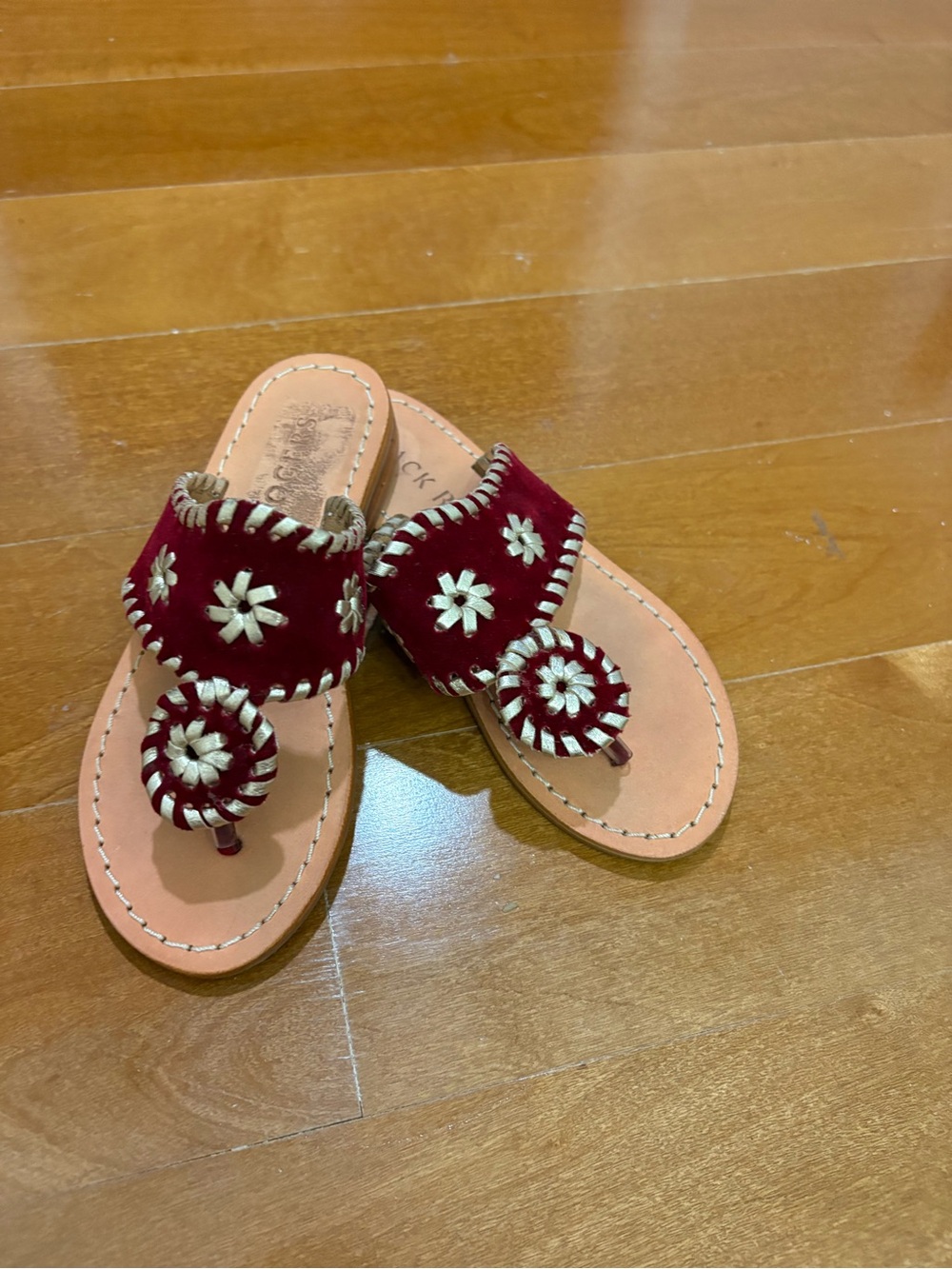 Jack Rogers Burgundy Sandal with gold whipstitch